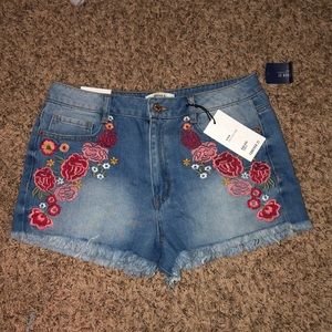 Jean Shorts with Floral Embroidery